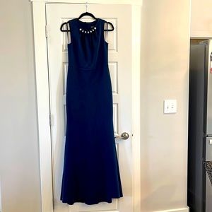 Navy Jessica Howard Sleeveless Faux Pearl Gown